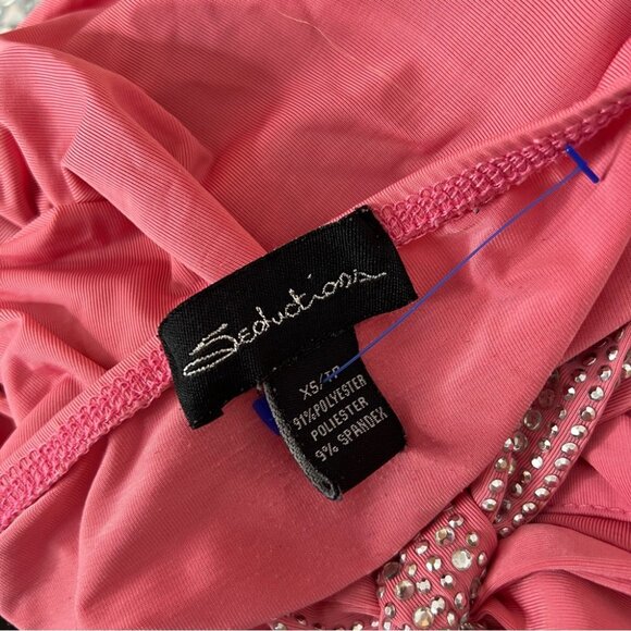 Bling dress sexy rutched sides bubblegum pink stretchy padded cups halter y2k - Picture 14 of 16